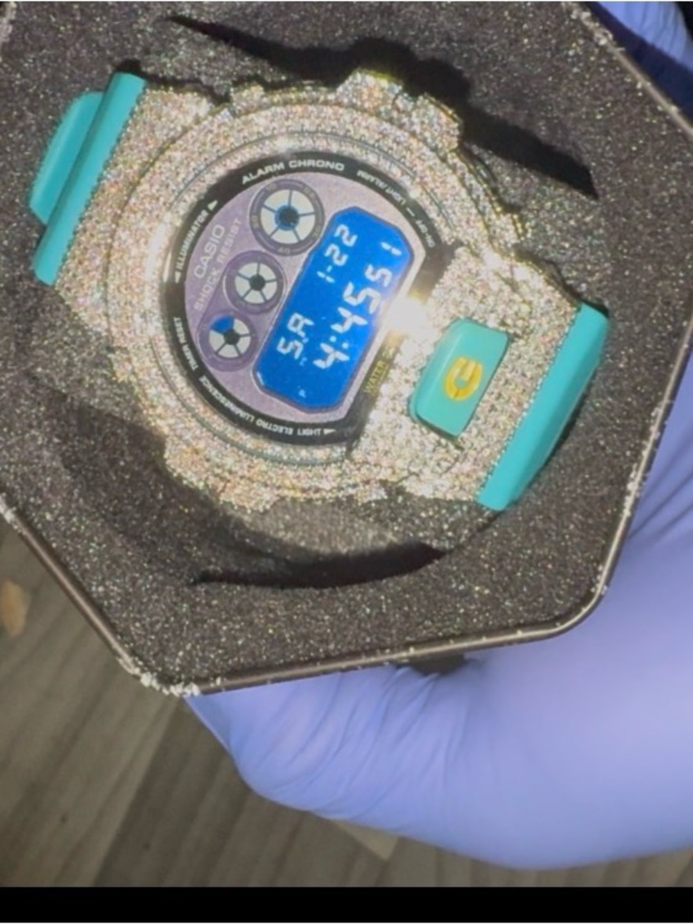 Casio Digital Watch with Turquoise Accents and Crystal-Encrusted Bezel